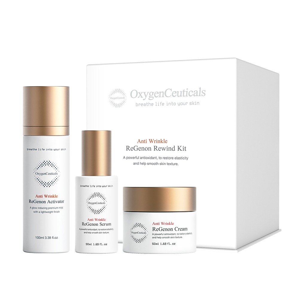 Kit Antioxidant Oxygen Ceuticals, Regenon Rewind Kit, 1×100 ml, 2×50 ml